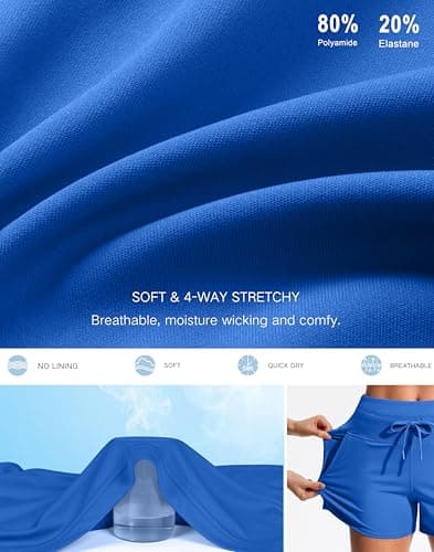 Soothfeel Women's Athletic Running Shorts with Pockets 3.5" Quick Dry High Waisted Workout Active Gym Shorts for Women Royal Blue S - Thumbnail 5