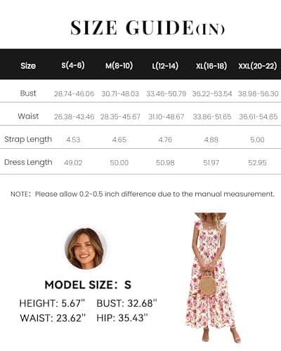 dowerme Womens Summer Maxi Dresses 2026 Casual Ruffle Sleeve Button Smocked Floral Slit Boho Dress Spring Beach Sundress(White Pink Flower,XX-Large) - Thumbnail 6