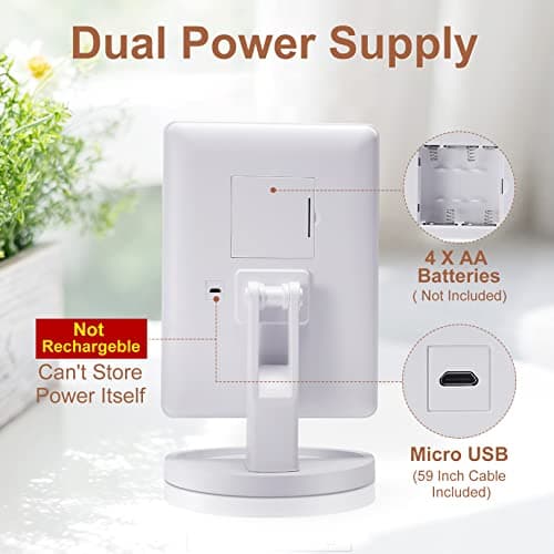 COSMIRROR Lighted Makeup Vanity Mirror with 10X Magnifying Mirror, 21 LED Lighted Mirror with Touch Sensor Dimming, 180°Adjustable Rotation, Dual Power Supply, Portable Cosmetic Mirror (White) - Thumbnail 4