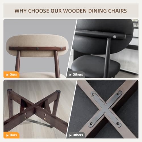 EURUIS Modern Wooden Dining Chairs Set of 6, Fabric Upholstery Kitchen Chairs Farmhouse Dining Room Side Chairs for Restaurants, Cafes, Patio, Easy Assembly, Beige - Thumbnail 5