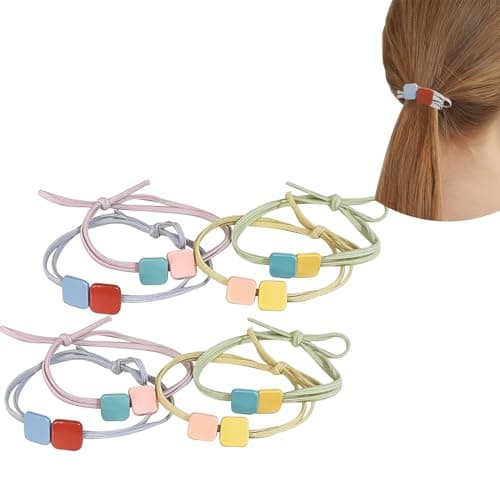 UDeBe Fashion Hair Ties Bracelets with Metal Beads, Colorful Metal Beads Hair Ties, Thin Ponytail Hair Elastics Tie Korean, 8 Counts. - Image 1