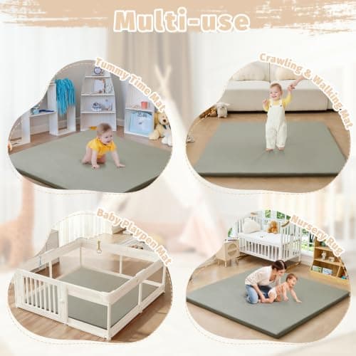 ILPEOD Waterproof Baby Play Mat for Floor Memory Foam 50 * 50 Cushion Playpen Playmat Tummy Time Crawling Mat Nursery Rug Thick Pad Create Soft & Safe Area for Infants,Toddler,Kids,Grey - Thumbnail 2
