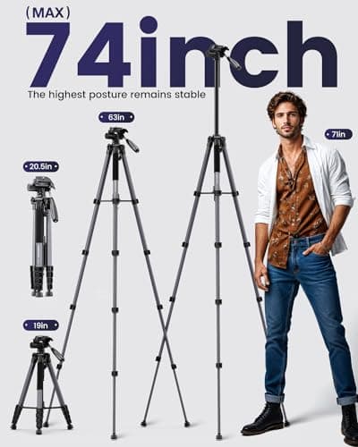 CAMBOFOTO 74″ Aluminum Camera Tripod – Heavy‐Duty Professional Tripod Stand for DSLR & Mirrorless Cameras, Smartphones & GoPro – Lightweight Travel Tripod with 360° Pan Head & Phone Mount - Thumbnail 4