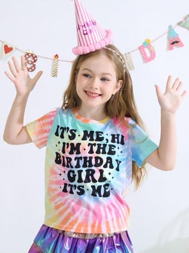 Birthday Girl Shirt 13 14 Year Old Its My Birthday T-Shirt Outfits 13th 14th Cute Kids Letter Graphic Short Sleeve Tee Tops Colorful Tie Dye - Thumbnail 2