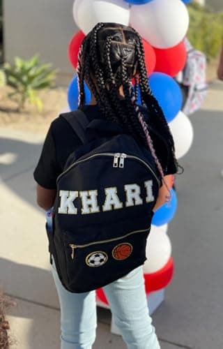 ROSLILY Personalized Backpack Lunch Bag for Girls Boys Custom Back To School Backpack With Chenille Name Patch for Students Birthday Christmas Easter Basket Stuffers - Thumbnail 6