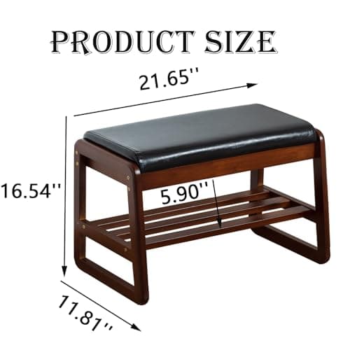 latifolia Solid Wood Bench, Entryway Shoe Bench with Cushion, Flip-Open Storage Compartment, 2-Tier Shoe Organizer(Black,21.65''L) - Thumbnail 3
