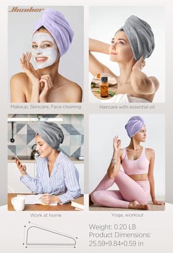 Hicober Microfiber Hair Towel, 2Packs Hair Turbans for Wet Hair, Drying Hair Wrap Towels for Curly Hair Women Anti Frizz (Purple,Grey) - Thumbnail 5