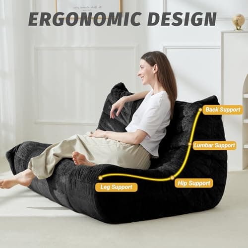Homguava Bean Bag Chair, Giant Beanbag Chairs for Adults, Memory Foam Fireside Chair, Large Lazy Floor Sofa, Sofa Couch with High-Rebound Foam, Lounge Chair for Living Room, Bedroom (Black, Loveseat) - Thumbnail 3