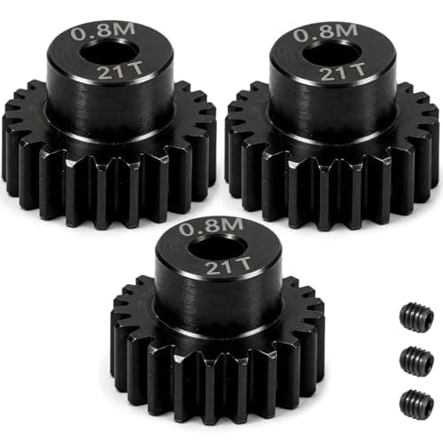 3-Pack Steel Metal 0.8M 5mm Pinion Motor Gear Sets 21T Compatible with HPI Kyosho Losi Axial Tamiya 1/8 1/10 RC Car Monster Truck Buggy, 0.8 Module Gear for Traxxsa Arrma