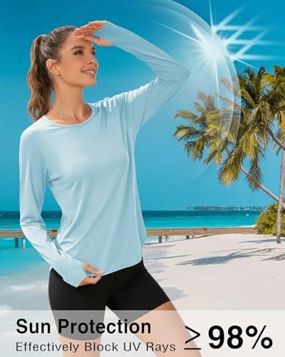 Womens Sun Shirts UPF 50+ Long Sleeve Sun Protection Clothing Moisture Wicking Dry Fit Golf Casual Athletic Running Beach Hiking Outdoor Tops Light Blue S - Thumbnail 5
