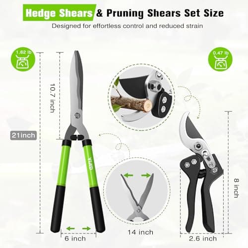 21"Garden Hedge Shears and 8"Pruning Shears Set,Manual Hedge Clippers with Steel Wavy Blades Heavy Duty Gardening Clippers,Sharp Pruners Scissors for Trimming Borders,Grass,Bush,Boxwood Yard Tools - Thumbnail 5