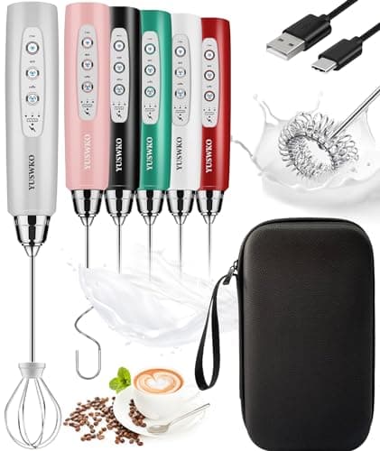 YUSWKO Rechargeable Milk Frother for Coffee, Handheld Drink Mixer with 3 Heads 3 Speeds, Ideal Coffee Frother Wand for Travel - Silver - Image 1