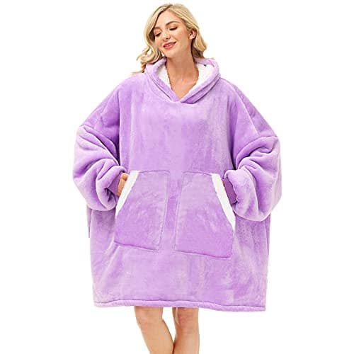 Kipswiza Oversized Wearable Blanket Hoodie for Women & Men, Cozy Sherpa Fleece Blankets Sweatshirt Lounging Pullover Birthday Gifts for Mom Sisters Girls Boys, Purple - Image 1
