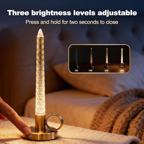 JandCase Flameless Candles, Rechargeable Pillar Candles Battery Operated 2 Pack, LED Acrylic Crystal Electric Candles, Dimmable Small Cordless Table Lamp for Valentines Wedding Centerpiece Decorations - Thumbnail 2