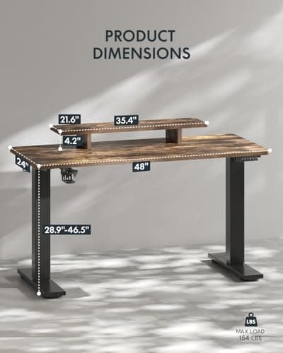 FLEXISPOT Standing Desk with Monitor Stand, 48 x 24 Inches One-Piece Electric Height Adjustable Computer Desk with Cup Holder for Home Office, Rustic - Thumbnail 2