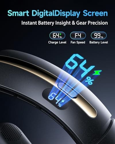 Bearwind Neck Fan, 3 Turbo Portable Fans with Neck Support, 4 Speed & LED Display, 5200mAh Rechargeable Personal Fan, Hand-Free Wearable Bladeless Cooler, Gift for Travel Birthday, Men, Women - Thumbnail 4