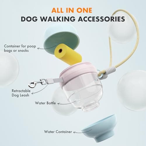 3 in 1 Dog Water Bottle with Crossbody Strap & Retractable Leash, Portable Dog Travel Water Bottle with Treat & Poop Bag Dispenser for Small Dogs Walking Hiking(Off-White) - Thumbnail 2