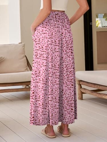 ANRABESS Womens Maxi Skirt Summer Casual Flowy A-line Elastic Waist Beach Long Skirts with Pockets Spring Vacation Clothes Floral Pink Small - Thumbnail 4