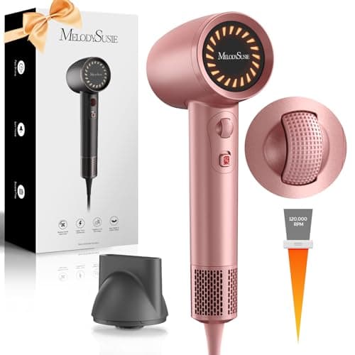 MelodySusie Compact Hair Dryer for Women,120,000RPM 1600W High Speed Fast Drying 3 Heat/Stepless Speed Ionic Blow Dryer for Women,Home - Image 1