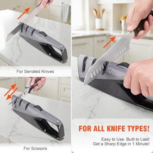 Knife Sharpener with 5 Adjustable Angle, Coarse & Fine Knife Sharpener Tool, Handheld Manual Knives Sharpener for All Knives Including Kitchen Knives, Pocket, Scissors - Thumbnail 4