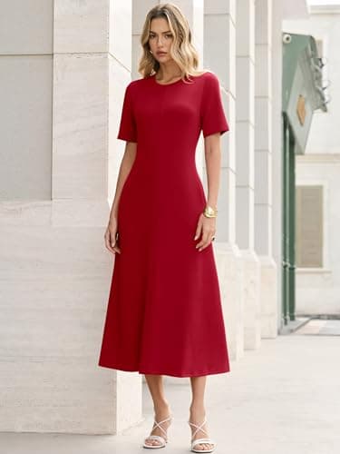 ANRABESS Womens Summer Maxi Dresses Casual Short Sleeve Elegant Classy Vintage 2026 Spring Flowy Cocktail Dress 80s Outfit Red Medium - Thumbnail 4