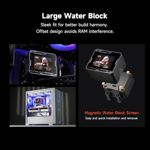 PCCOOLER Liquid CPU Cooler ARGB Display, 360mm AIO with 2.8-Inch LCD Screen, Ceramic Bearing Pump, 3×120mm ARGB PWM Fans, Aluminum Radiator, Intel LGA 1851/1700 & AMD AM5 Compatible(GT360M Black) - Thumbnail 3