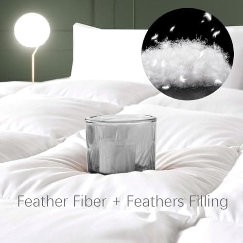 Down Comforter Queen Size – All Season Medium Weight Fluffy White Duvet Insert, Warm Feather Bedding, Soft 100% Cotton Cover, 90x90 Inch - Thumbnail 6