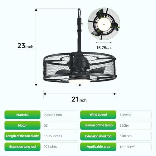 AHAWILL 21 Inch Outdoor Wet Rated Ceiling Fan with Lights - IP65 Waterproof Gazebo/Porch Fan, 6 Speeds 3CCT, Hanging Hook Plug-in Fan for Patio, Pergola, Canopy - Thumbnail 6