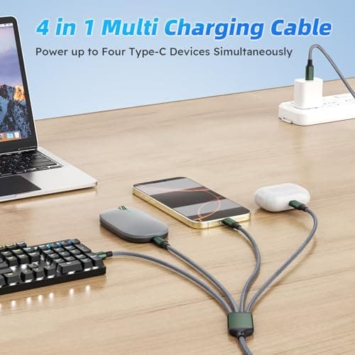 USB C to USB C Cable, Multi Charging Cable with 4 Type-C Connectors, 4 in 1 Charger Cord Type C, Multiple Charger Cord for iPhone 17/16/15, iPad,Galaxy S24/23, Switch, Power Bank, Tablets [5FT] - Thumbnail 2