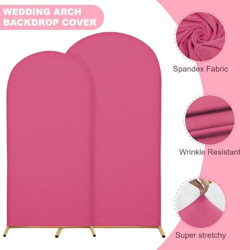 MRGSDL Wedding Arch Covers Arch Backdrop Cover Arch Stand Covers 7.2FT 6FT Set of 2 Arch Cover Spandex Fabric Stretchy Backdrop for Wedding Birthday Party Decoration Baby Shower (Rose Red) - Thumbnail 4