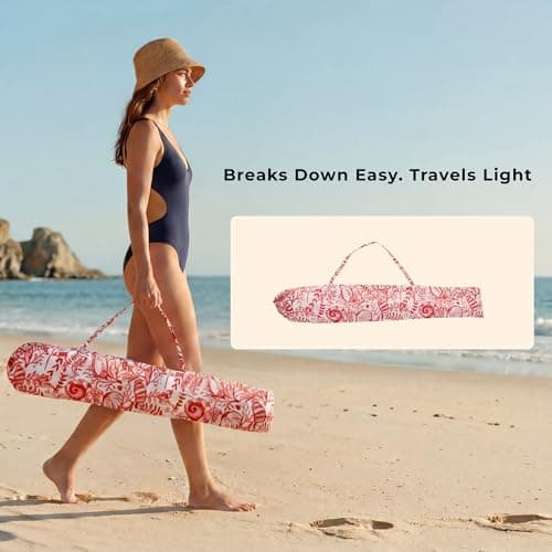 DEER LAND 6FT Fringe Beach Umbrella for Sand, Boho Coastal Patio Umbrella with Tassels, UPF 50+ Sun Protection, Tilt, Carry Bag for Beach Vacation & Pool, Reef Crimson - Thumbnail 4