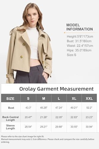 Orolay Short Trench Coats for Women Lightweight Double Breasted Crop Trench Coat Raglan Sleeve Work Office Cropped Jacket - Thumbnail 6