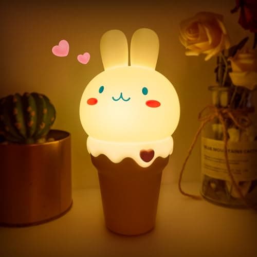 LOHAS Bunny Ice Cream Cute Night Lights, 7 Colors Kawaii Desk Decor, Pat Control and Rechargeable Base, Funny Gift, Bedroom and Nursery Décor - Image 1