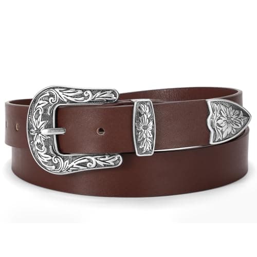 SUOSDEY Women Leather Belts for Jeans dresses Women Western Leather Belt with Vintage Metal Buckle - Image 1