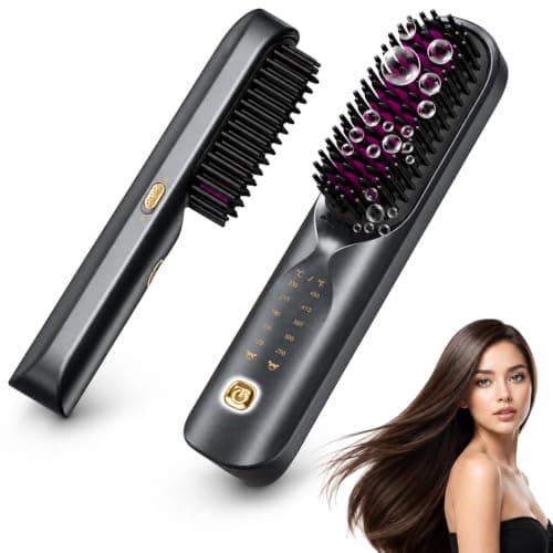 Bopcal Cordless Hair Straightener Brush, Upgraded Rechargeable Portable Hair Straightening Brush for Travel, 300M Anti-Frizz Negative Ions Straightening Comb, 30s Fast Heating, for Women & Men