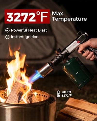 Propane Torch Gun, Weed Torch Propane Burner & Cooking Blow Torch with Safety Lock, One-Touch Max Fire, Adjustable Flame for Searing Steak, BBQ, Charcoal Starter & Weed Burning (Tank Not Included) - Thumbnail 2