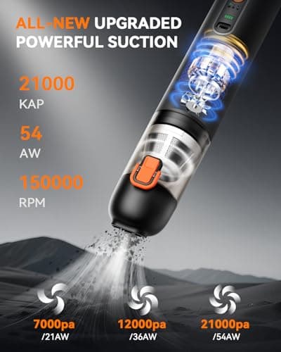 yoyoto Car Vacuum, Handheld Vacuum Cordless with 21000Pa Powerful Suction & 3 Modes, 4-in-1 Portable Hand Held Mini Vacuum Cleaner Rechargeable, Ultra Light for Car Home Office (Black) - Thumbnail 2