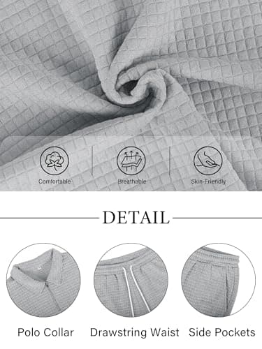 JEMLDL Men's Short Sets 2 Piece Polo Shirt Summer Outfits Casual Fashion Loungewear Short Sleeve Travel Golf Tracksuits Gray Small - Thumbnail 5