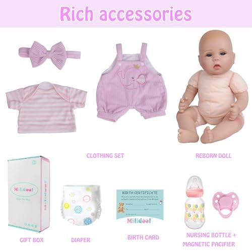 Milidool Lifelike Reborn Baby Dolls Realistic Baby Girl Dolls 18Inch Newborn Baby Girl with Pink Doll Clothes with Elephant Pattern for Kids Age 3+ - Thumbnail 5