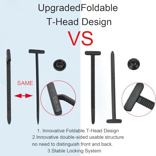 100PCS Upgraded Universal Cable Tie Buckle Foldable T-Head Nylon Cable Zip Ties Heavy-Duty Plastic Self-Locking Zip Tie Push Pin Automotive Zipper Clips for Cars Repairs Bumper Fender Liner Fasteners - Thumbnail 4