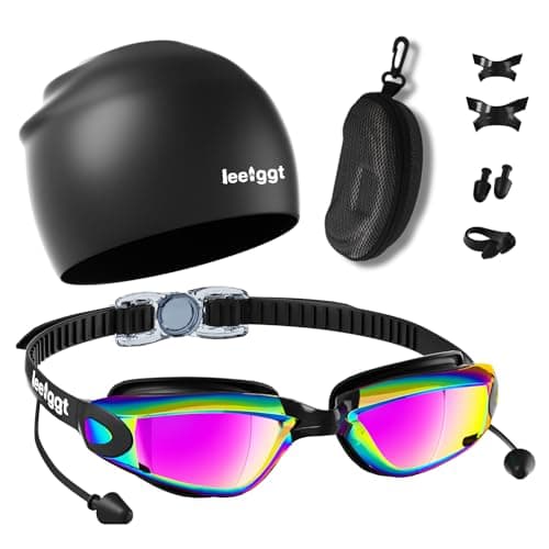LEEIGGT Swim Goggles+Swim Cap, No Leak Anti-Fog & UV，Swimming Goggles Full Protection Adult Men Women Youth（6 in 1） - Image 1