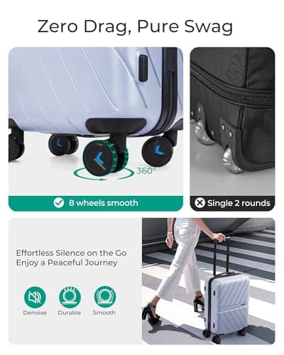 BAGSMART Carry On Luggage 22x14x9 Airline Approved, 20 Inch Lightweight Carry On Suitcase, Hard Shell Luggage with Spinner Wheels, 20 Inch Rolling Suitcases, Purple - Thumbnail 3