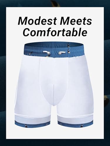 Arcweg Mens Swimming Trunks 2 in 1 with Boxer Liner 5.5" Quick Dry Swimwear Bathing Suit Swim Shorts with Zipper Pockets - Thumbnail 4