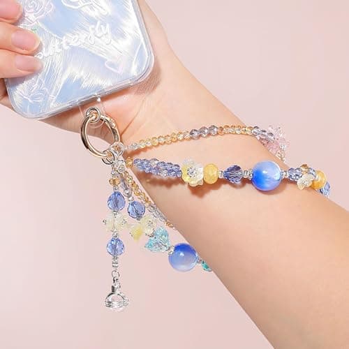TIANTAIYUE Crystal Glass Phone Charm Wrist Strap, Universal Beaded Lanyard for All Cell Phones, Detachable 360° Metal Clip Anti-Lost Chain for Case Key Camera, Aesthetic Gift - Thumbnail 3