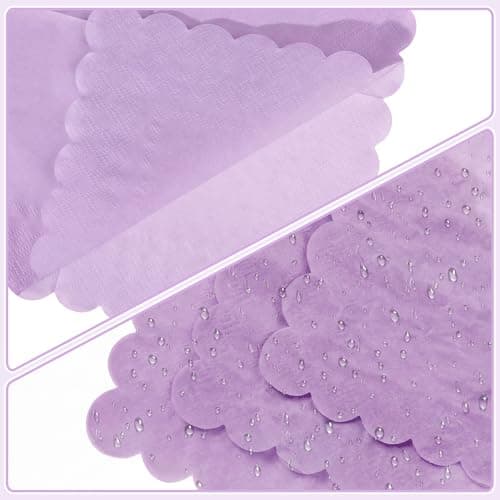 NatNarr 120 Pcs Purple Napkins,Scalloped Easter Paper Napkins Disposable Lavender Cocktail Napkin Lilac Beverage Dessert Napkin for Birthday Wedding Bridal Baby Shower, 5 x 5 Inch - Thumbnail 4