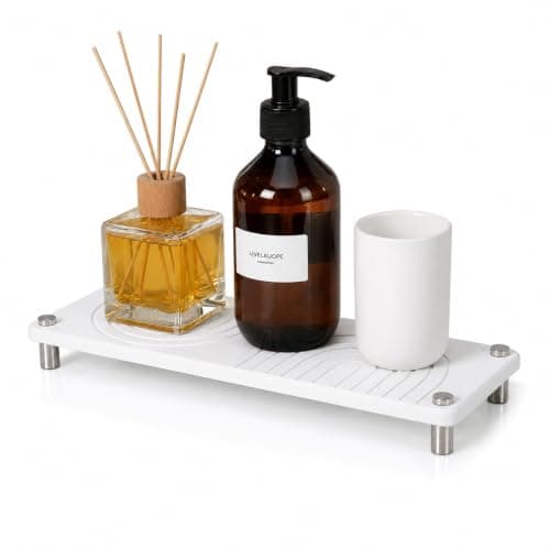 Diatomite Sink Tray - Zen Design Bathroom Counter Tray for Soap, Toothbrush & Skincare, Water Absorbing Stone Tray for Sink Fast Drying and Non-Slip (White) - Thumbnail 6