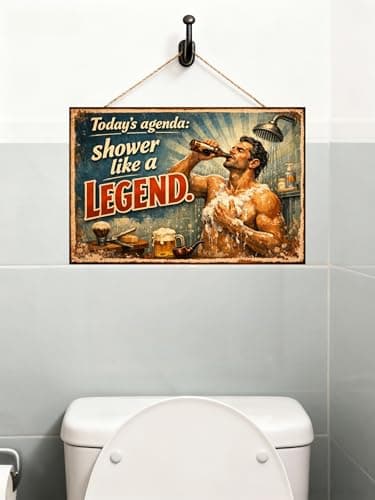 Today's Agenda Shower Like a Legend Vintage Metal Tin Sign 8x12 Inch Funny Bathroom Wall Decor Retro Rustic Humor Plaque for Shower Room Man Cave Bar Home with Pre Drilled Holes - Thumbnail 3