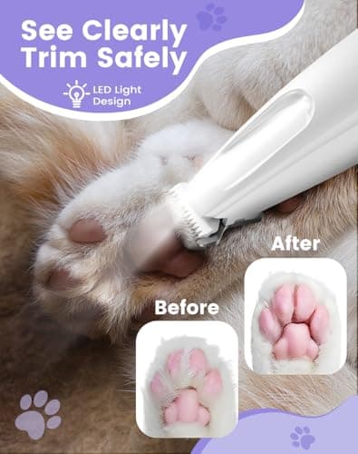 PAPMINI Dog Paw Trimmer with LED Light, 35dB Low Noise Paw Trimmers for Dog's Feet, 2 Speed Safety Electric Dog Clippers for Grooming, Rechargeable Cat Shaver for Paws, Ears, Face, Rump (White) - Thumbnail 5