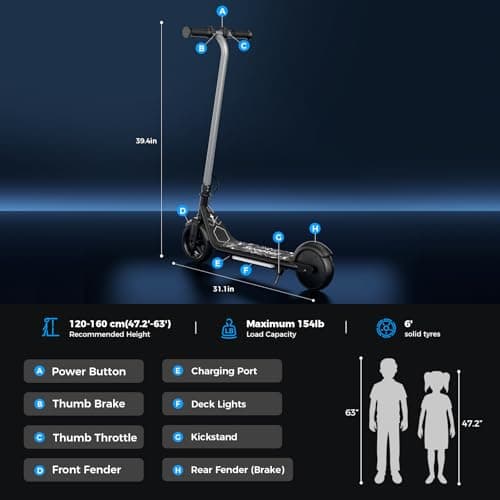 Electric Scooter for Kids, 150W Motor, Simple One-Button Control, 2 Safe Speeds (6/10 MPH), Colorful Lights, Magnetic Charging, Dual Brake System, Ideal Presents for Boys & Girls, Silver - Thumbnail 6
