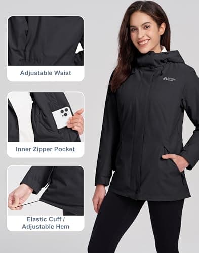 Pioneer Camp Womens Winter Parka Warm Puffer Coat with Hood Windproof Water Resistant Jacket, Black, XL - Thumbnail 6